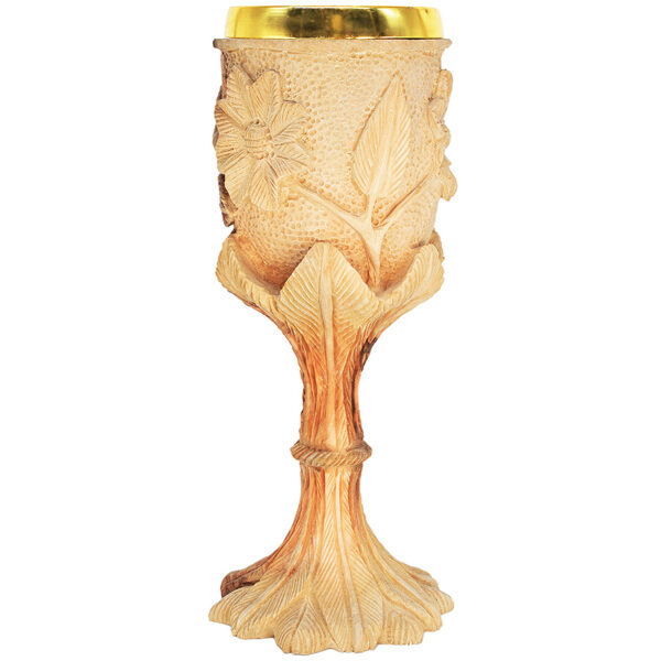 Exclusive 'The Lord's Supper' Carved Flowers Olive Wood Cup - 8" (back)