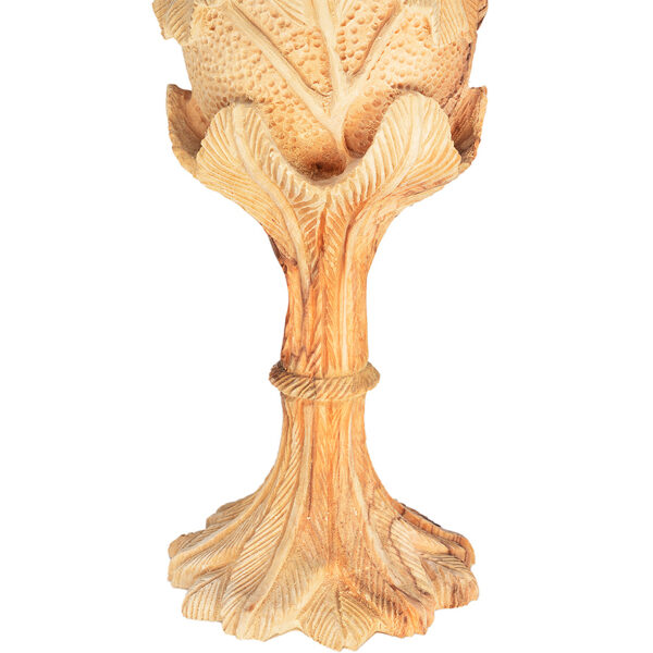 Exclusive 'The Lord's Supper' Carved Flowers Olive Wood Cup - 8" (stem detail)