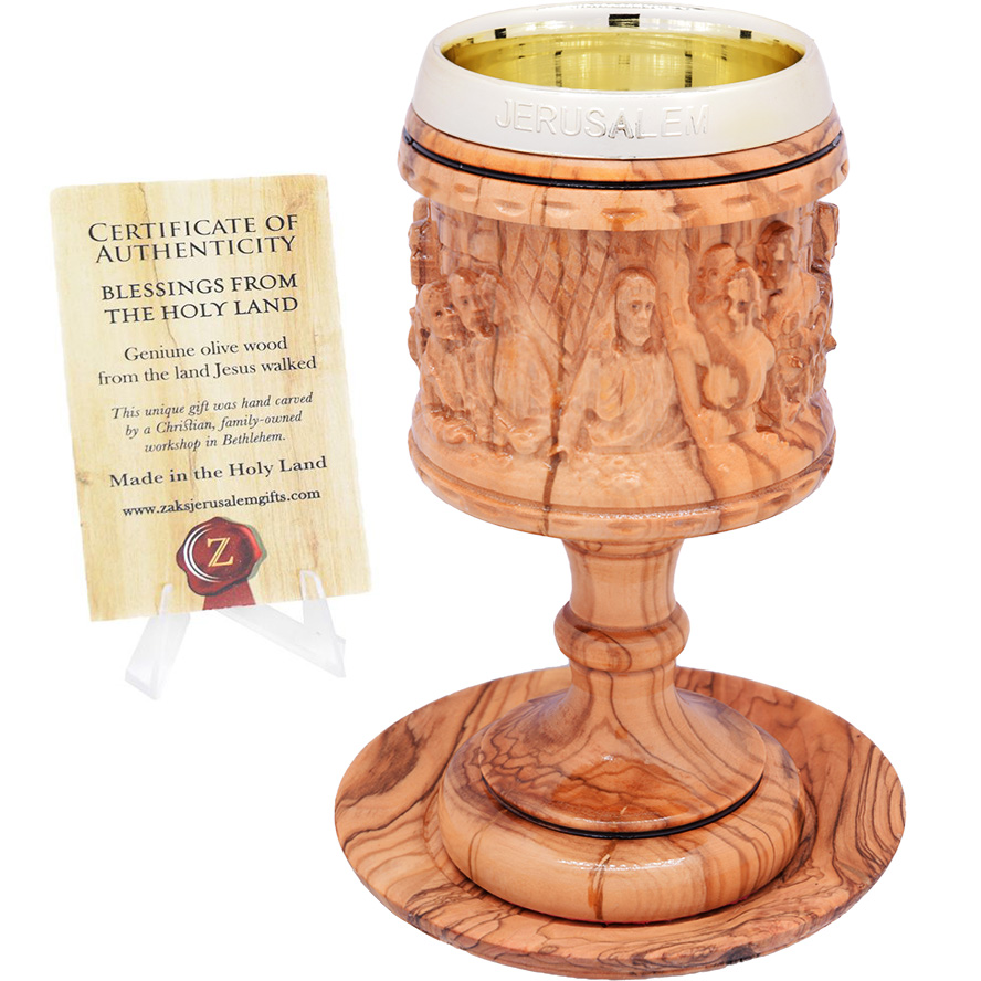The Last Supper Olive Wood carved Communion Cup and Dish