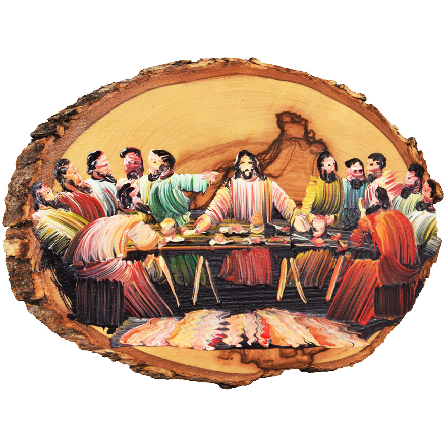 The Last Supper - Oil Painting on Olive Wood Slice from Bethlehem