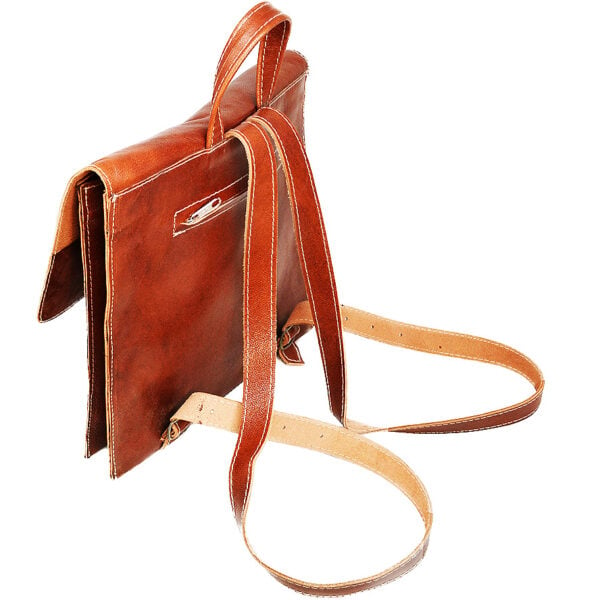 Handmade Leather Backpack Handbag from Israel (back view)