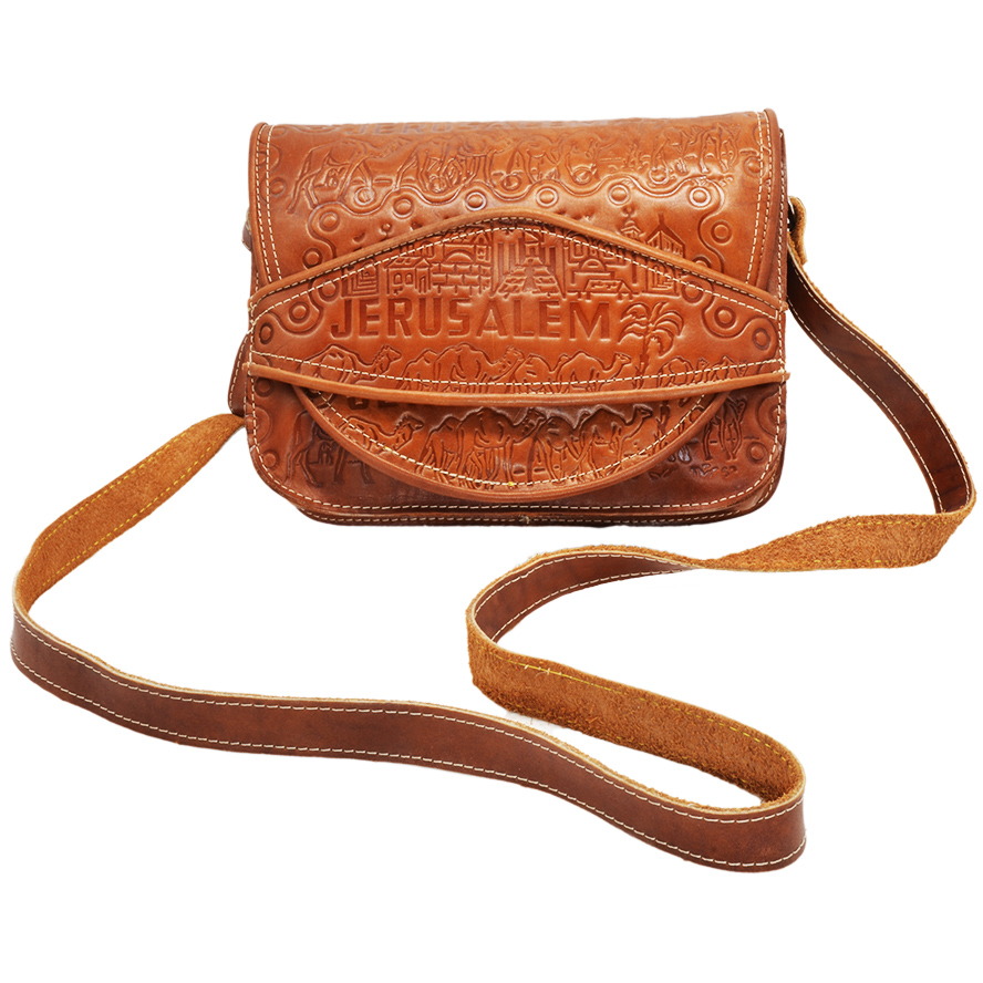 Handmade Leather ‘Jerusalem’ Handbag – Shoulder Bag from Israel – Front view