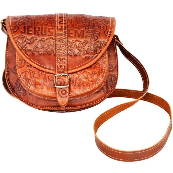 Handmade Leather 'Jerusalem' Shoulder Bag from the Holy Land