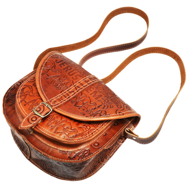 Handmade Leather 'Jerusalem' Shoulder Bag from the Holy Land (top view)