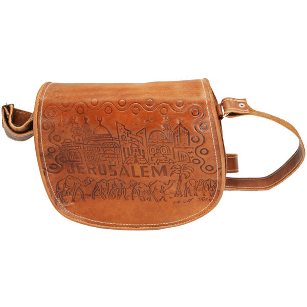 Handmade Leather 'Jerusalem' Handbag from the Holy Land (back of bag)