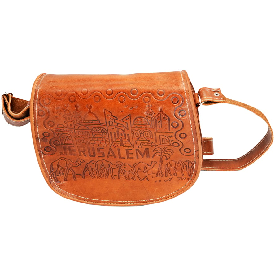 Handmade Leather ‘Jerusalem’ Handbag from the Holy Land (back of bag)