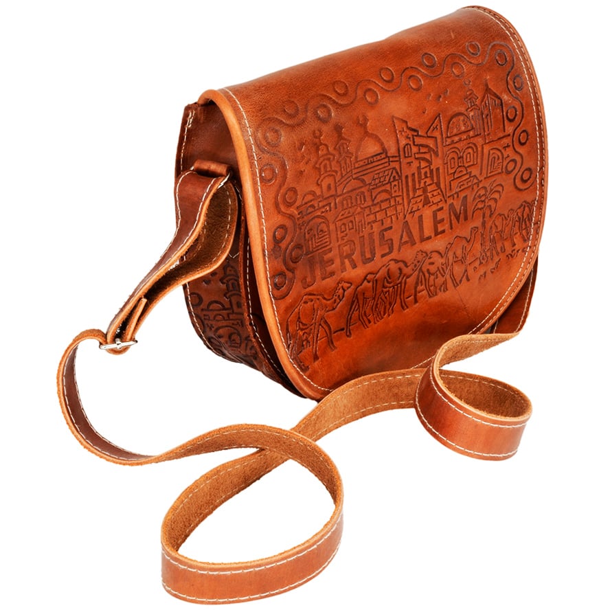 Handmade Leather 'Jerusalem' Handbag from the Holy Land (side view)