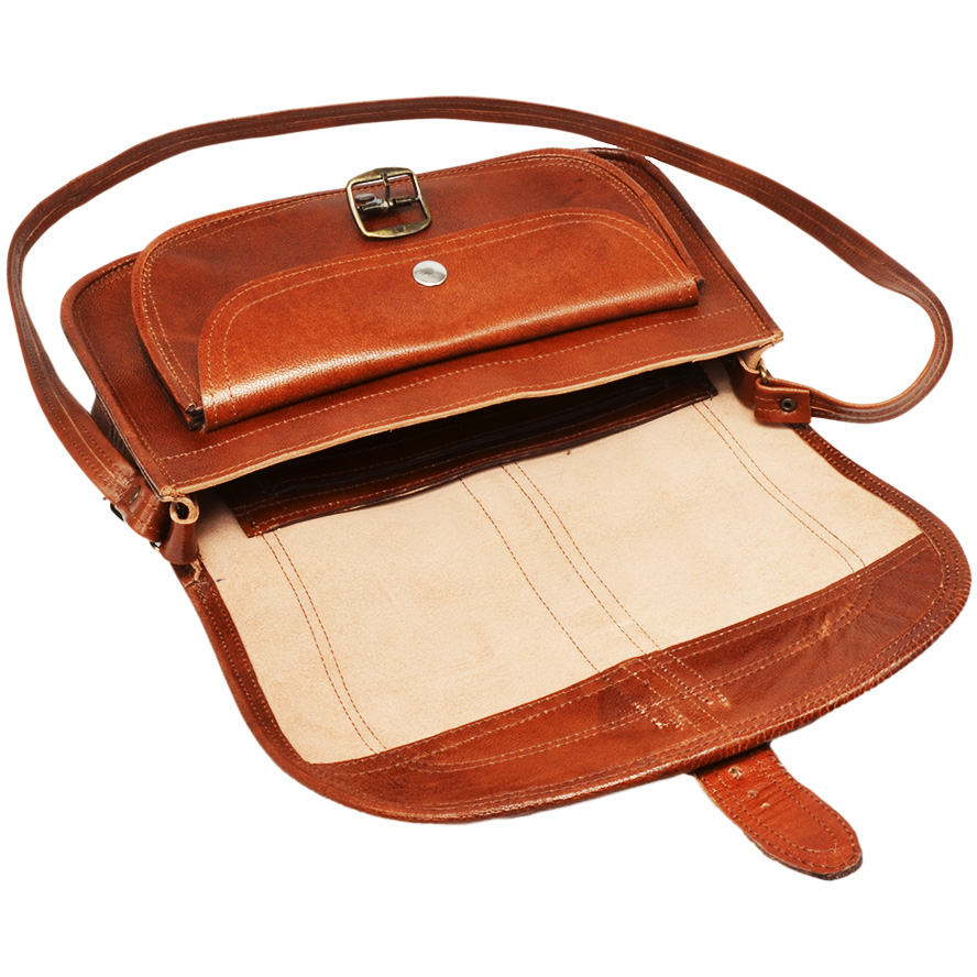 Handmade Leather Handbag / Satchel from the Holy Land (opened)