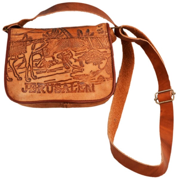 Handmade Leather 'Jerusalem Camels' Handbag from Israel (rear view)