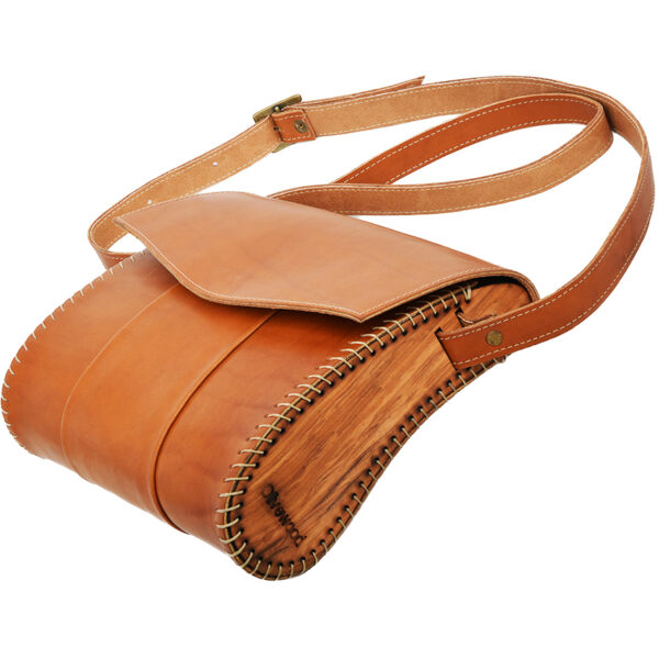 Handmade Leather & Olive Wood Shoulder Bag from Israel - Natural (side view)