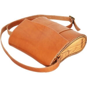 Handmade Leather & Olive Wood Shoulder Bag from Israel - Natural (top side)