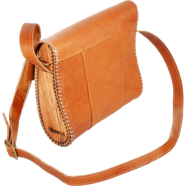 Handmade Leather & Olive Wood Shoulder Bag from Israel - Natural (rear view)