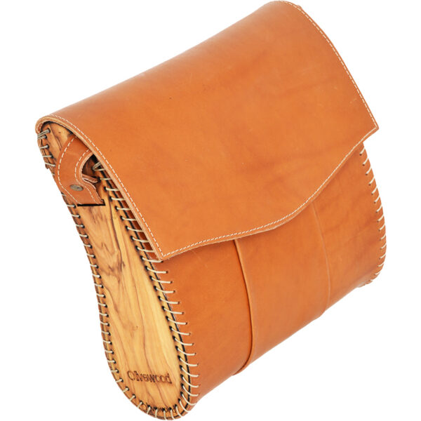 Handmade Leather & Olive Wood Shoulder Bag from Israel - Natural (front)