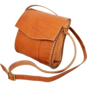 Handmade Leather & Olive Wood Shoulder Bag from Israel - Natural