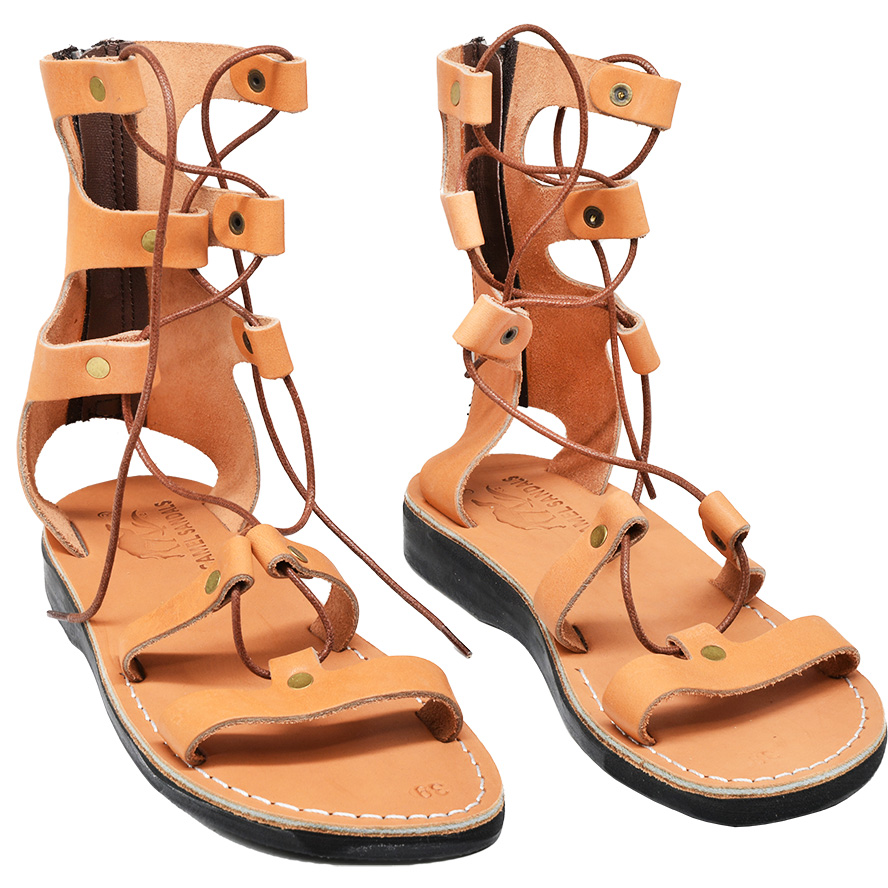 ‘Roman Gladiator’ Sandals – Time of Jesus – Made in Israel Tan Leather (angle view)
