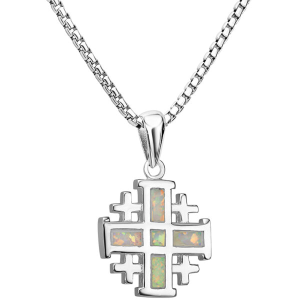 The 'Jerusalem Cross' Sterling Silver Gospel Necklace with Light Opal (with chain)