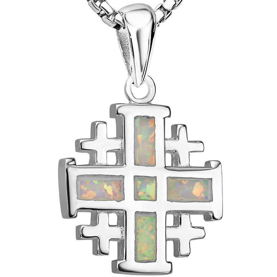 The ‘Jerusalem Cross’ Sterling Silver Gospel Necklace with Light Opal