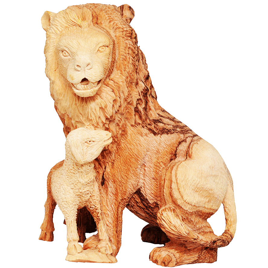 Exclusive 'Lion and the Lamb' Olive Wood Biblical Ornament - 6"
