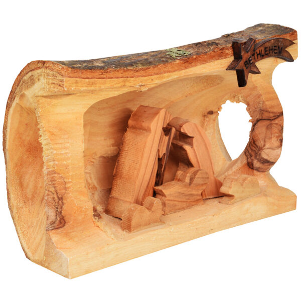 Olive Wood Nativity Log - Made in Bethlehem - 5 inch (side view)