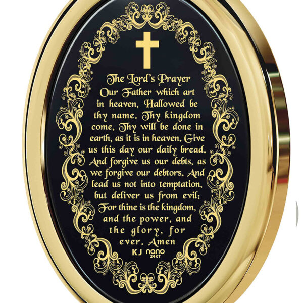 "The Lord's Prayer" KJV 24k Inscribed Onyx - Oval 14k Gold Necklace (detail)