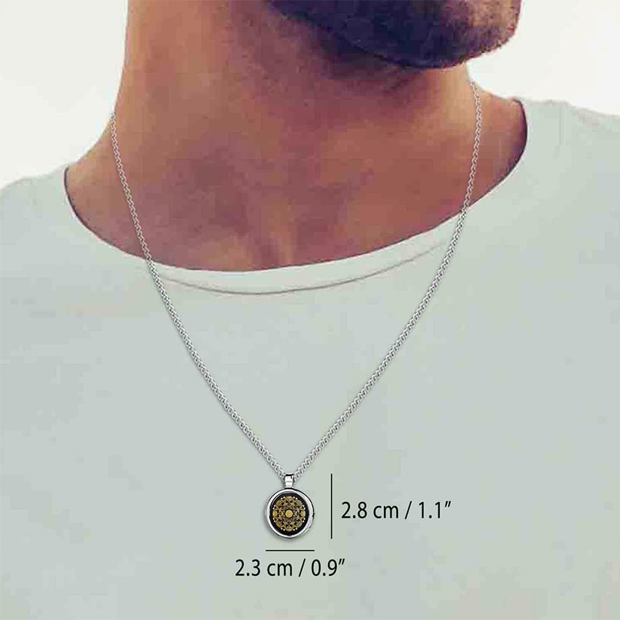 “The Lord’s Prayer” KJV 24k Engraved Onyx – 925 Silver Round Necklace (worn by a guy)