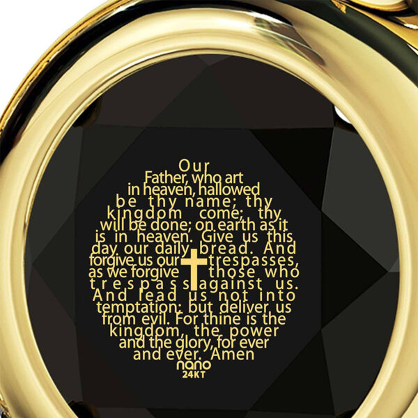 "The Lord's Prayer" KJV - 24k Nano Engraved 14k Gold Diamond Heart Necklace (detail)