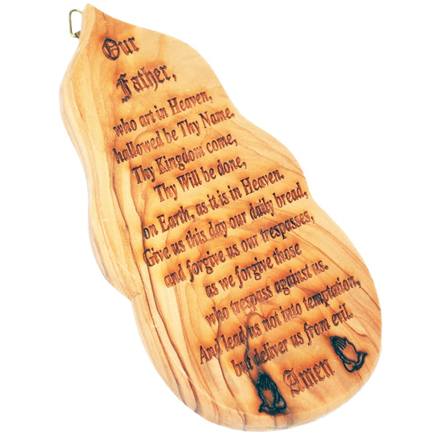 ‘The Lord’s Prayer’ Wall Hanging made from Olive Wood in Israel (angle view)