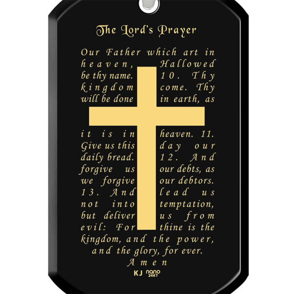 "The Lord's Prayer" 24k Engraved Onyx 925 Silver Dog Tag Necklace (detail)