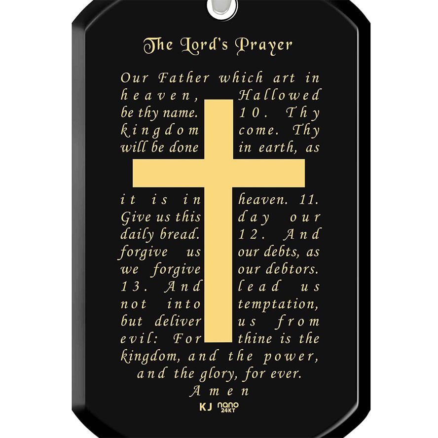 “The Lord’s Prayer” 24k Engraved Onyx 925 Silver Dog Tag Necklace (detail)