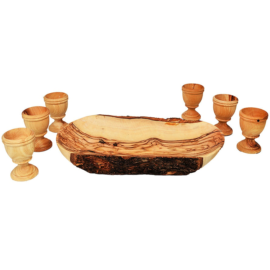 "The Lord's Supper" set - 6 Stem Cups and Natural Olive Wood Tray