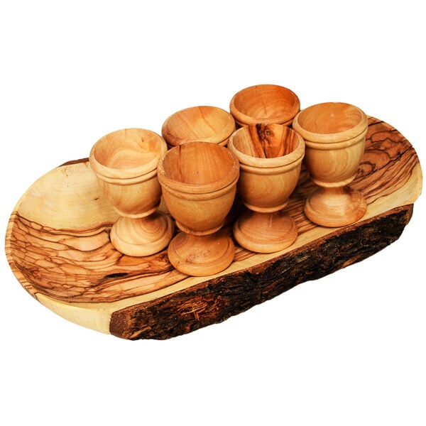 "The Lord's Supper" set - 6 Stem Cups and Natural Olive Wood Tray - stacked