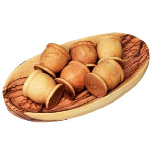 The Lord's Supper - Set of 6 Olive Wood Cups with 6" Oval Dish (top view)