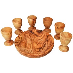 "The Lord's Supper" set - 6 Stem Cups & Round Olive Wood Dish