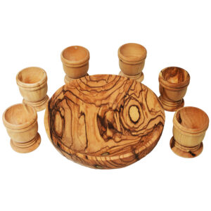 The Lord's Supper - Set of 6 Olive Wood Cups with a 4" Dish