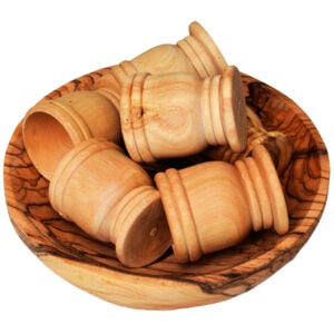 The Lord's Supper - Set of 6 Olive Wood Cups with a 4" Dish (in dish)