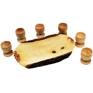'The Lord's Supper' Olive Wood 6 Cup and Serving Tray set (from above)
