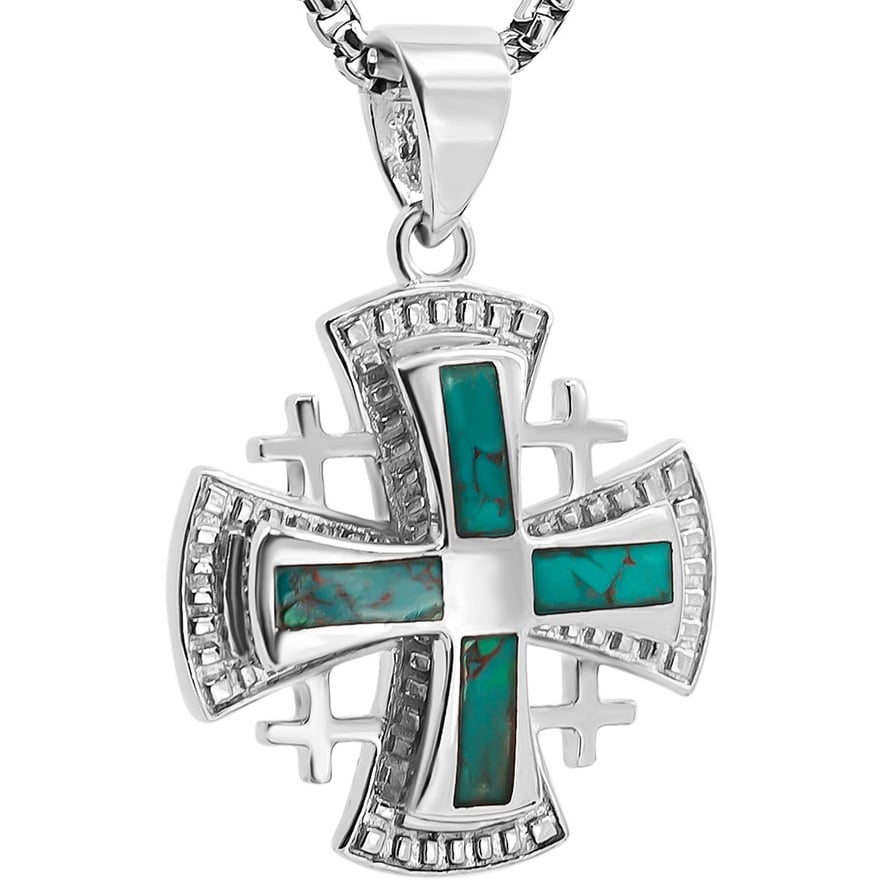 'Jerusalem Cross - Knights of Malta' Solomon Stone Sterling Silver Necklace