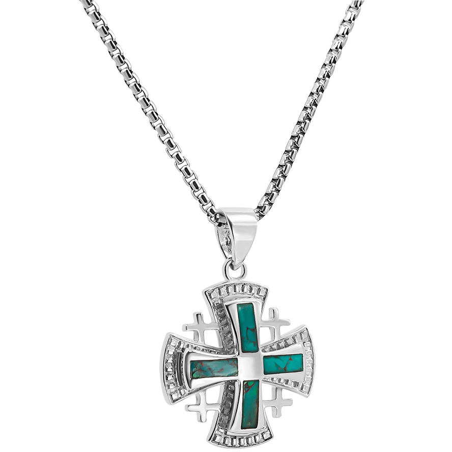 ‘Jerusalem Cross – Knights of Malta’ Solomon Stone Sterling Silver pendant (with chain)