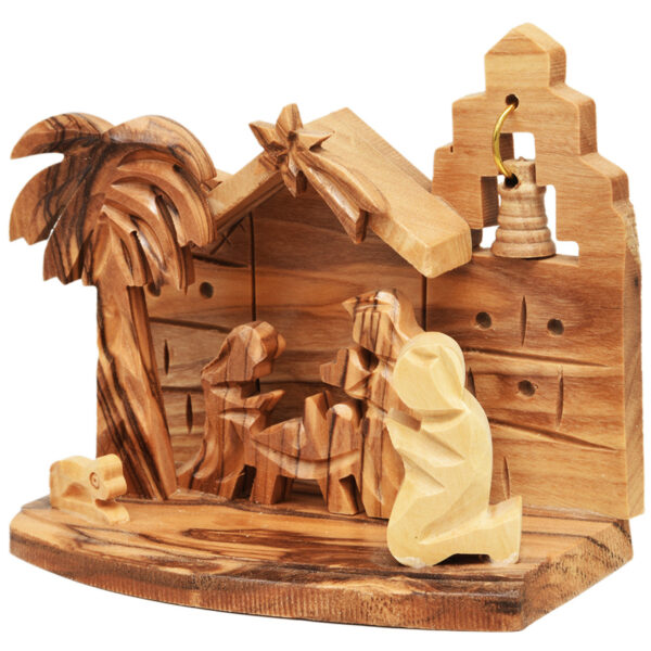 Olive Wood Nativity Manger Square Church - Made in Bethlehem (side view)