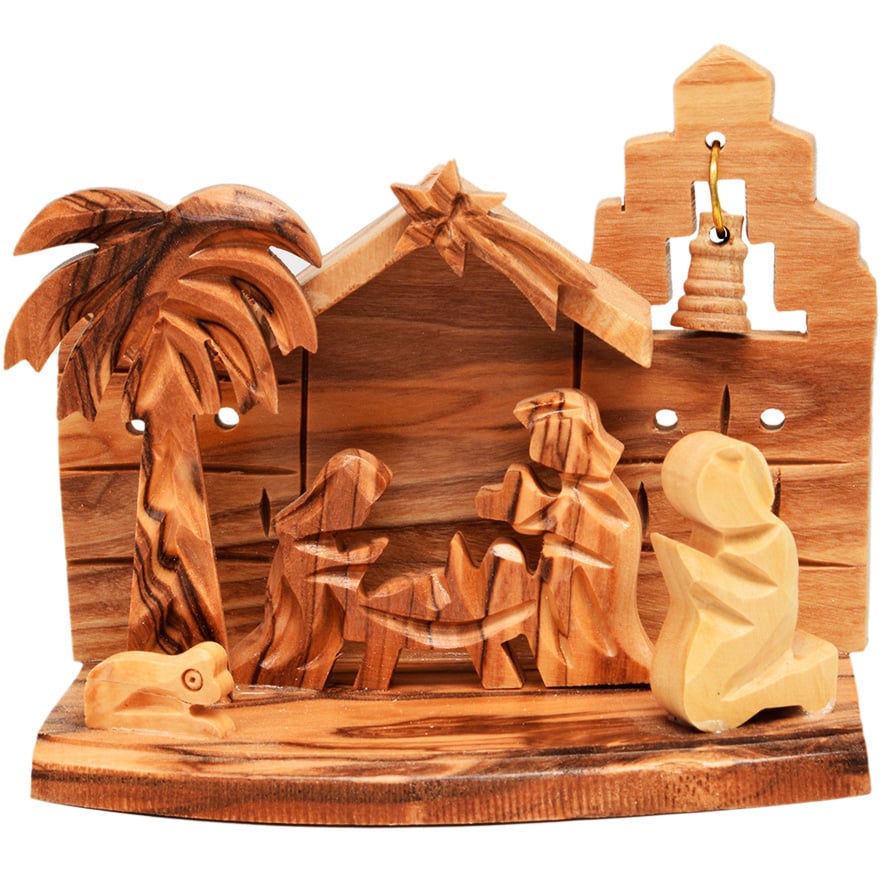 Olive Wood Nativity Manger Square Church – Made in Bethlehem