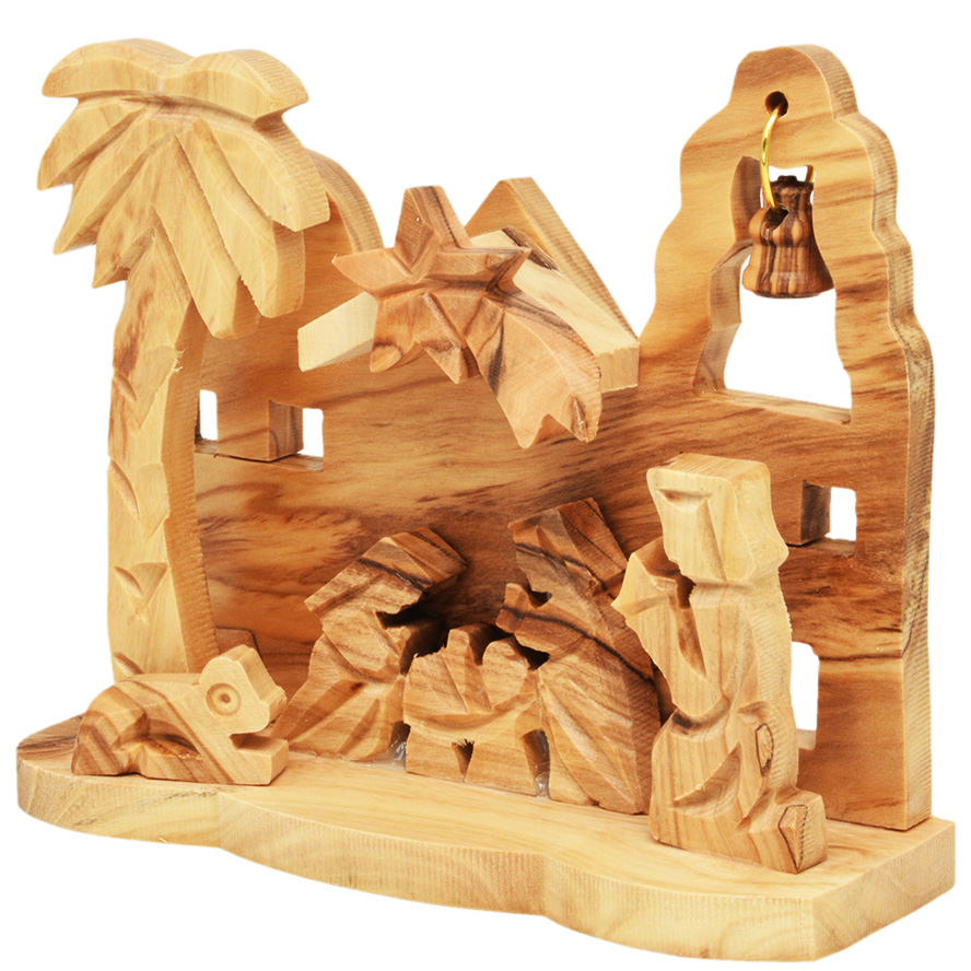 Olive Wood Manger Church Creche – Made in Bethlehem (side view)