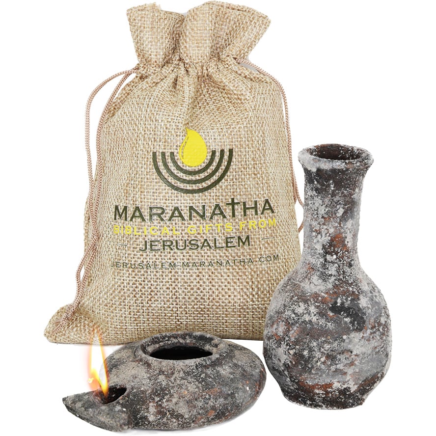Jesus Time Clay Oil Lamp with Oil Filler - 'Maranatha' Biblical Gifts