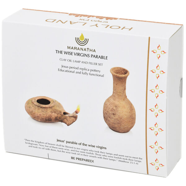 Maranatha - Wise Virgins Clay Oil Lamp & Filler - Boxed Set from Israel (standing box)