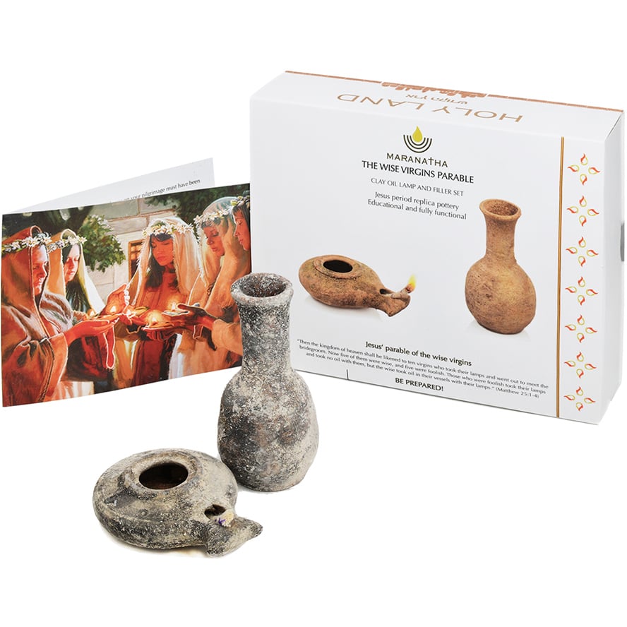Maranatha – Wise Virgins Clay Oil Lamp & Filler – Boxed Set from Israel