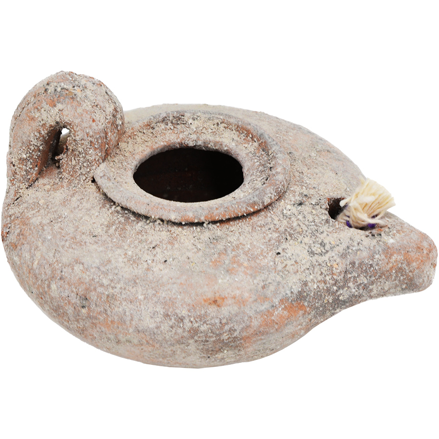Replica Herodian clay oil lamp with handle