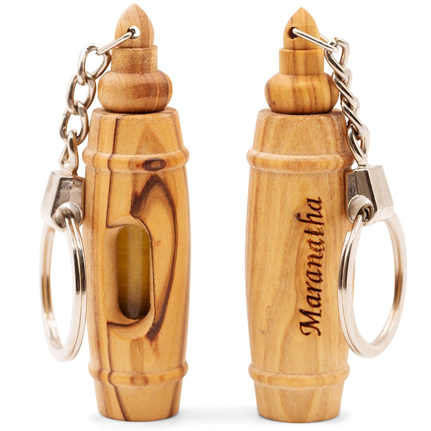 MARANATHA Engraved Olive Wood Key-Chain with Anointing Oil Vial