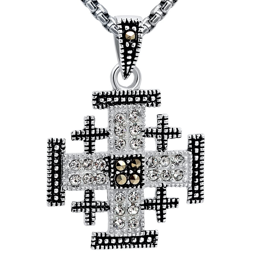 Small 'Jerusalem Cross' Marcasite and Zircon Silver Pendant