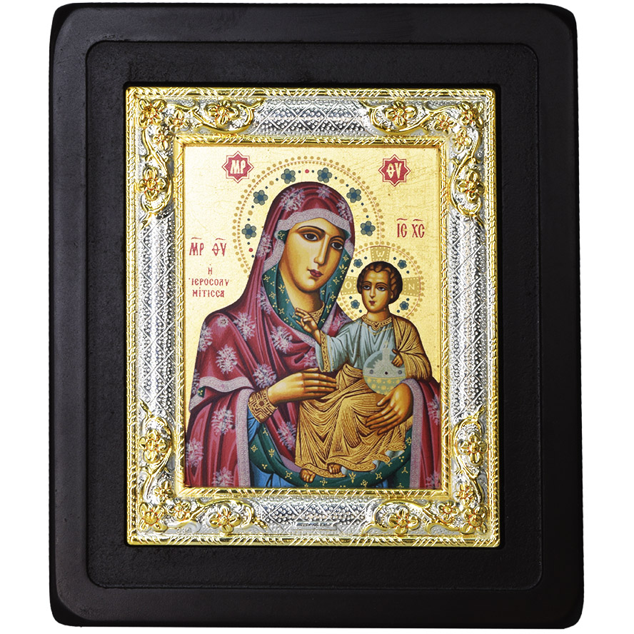 The Virgin Mary and Jesus – Replica Byzantine Icon – Silver Plated (front)