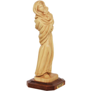 Mary holding Baby Jesus - Olive Wood Statue by Facouseh - 5.5" (angle view)