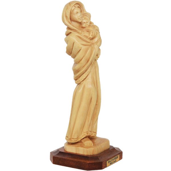 Mary holding Baby Jesus - Olive Wood Statue by Facouseh - 5.5" (angle view)